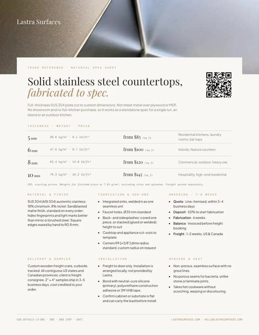 Preview of the Lastra Surfaces material spec sheet sheet