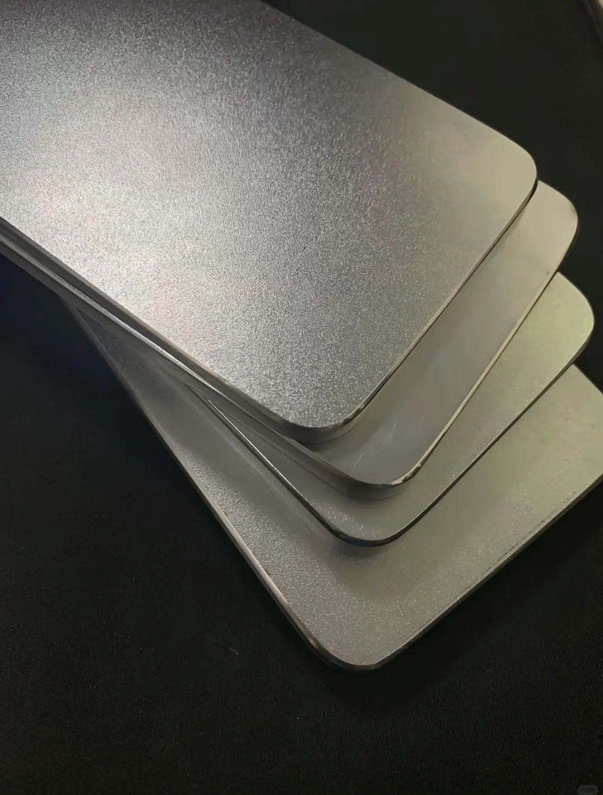 Sandblasted matte stainless steel surface close-up